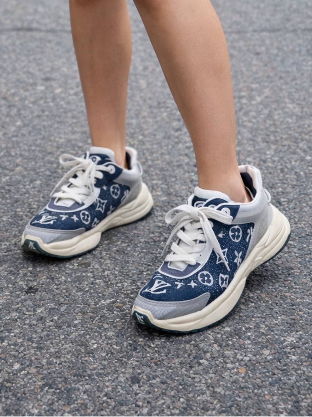 Navy & White Monogram Chunky Sneakers